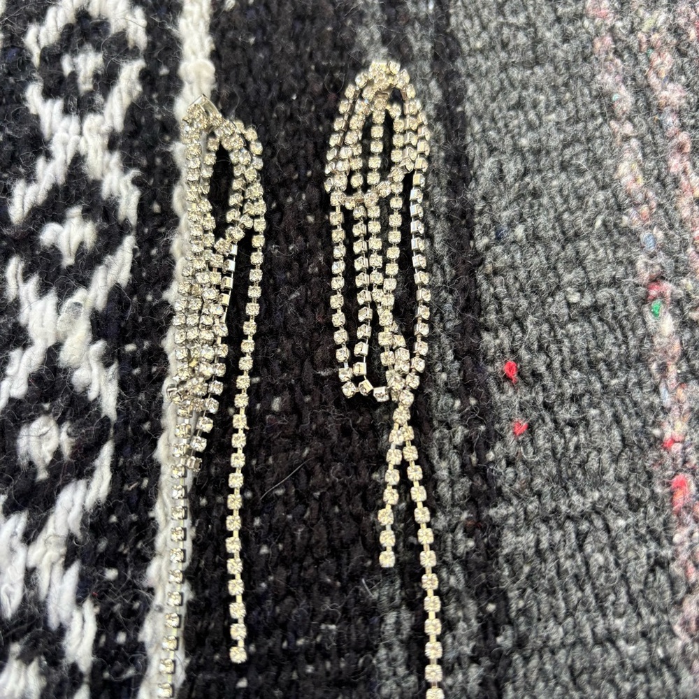 Silver Rhinestone Loop Dangle Earrings Fashion Je… - image 2